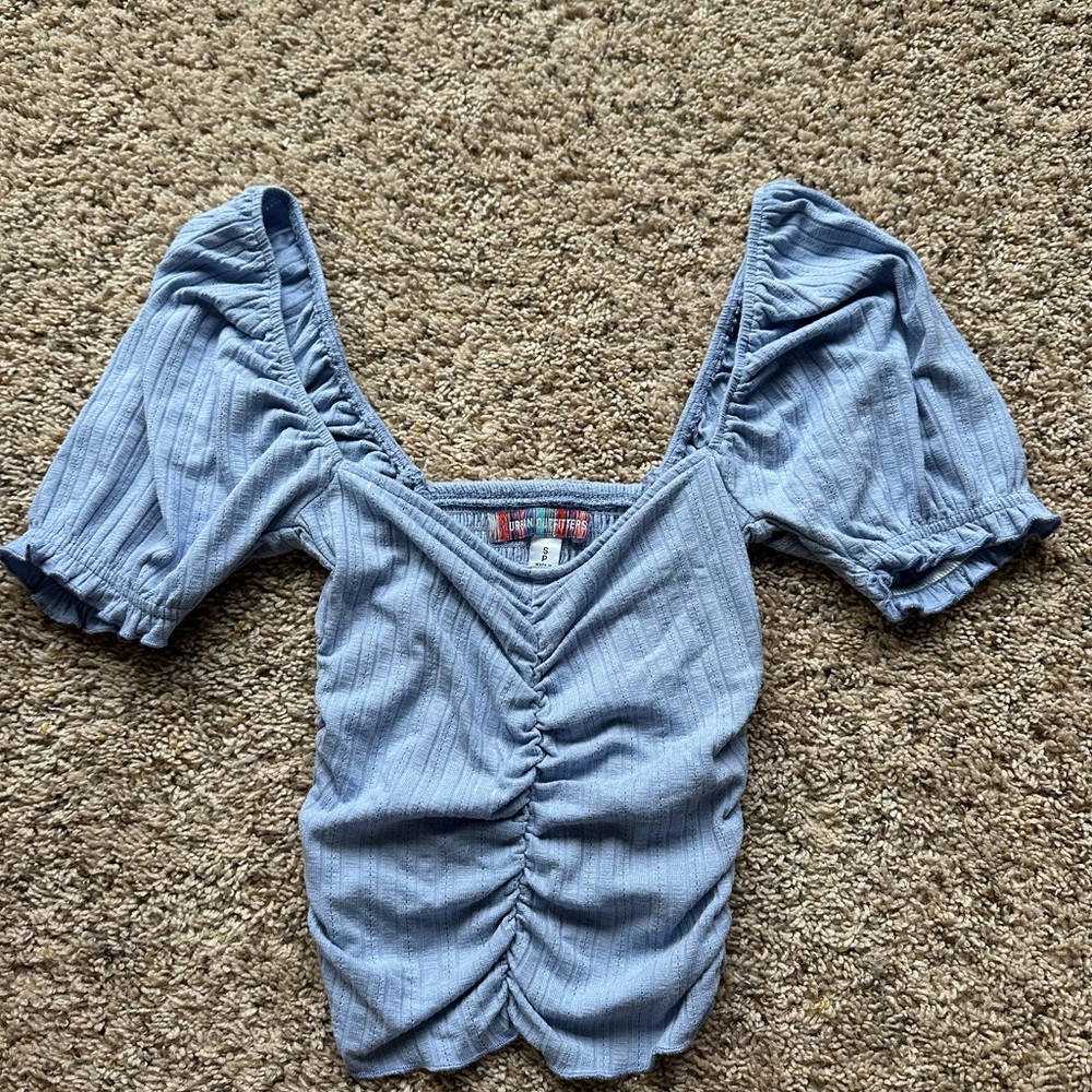 Urban Outfitters Blue Fitted Puff Sleeve Blouse